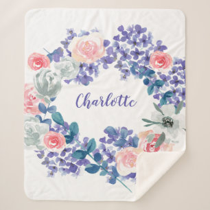 Watercolor Floral Customisable Baby girl Name  Sherpa Blanket