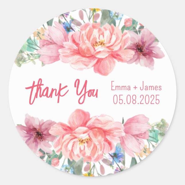 Watercolor Floral Customisable Text Sticker (Front)