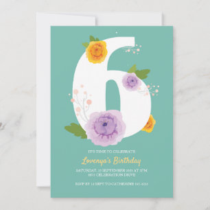 Watercolor Floral Cute 6th Birthday Save The Date