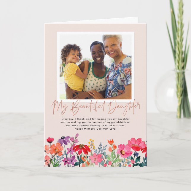 Watercolor Floral | Daughter Mother's Day Photo Card (Front)