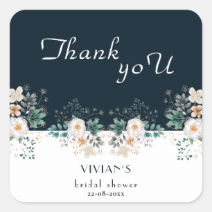 Watercolor Floral Deep In The Dream Thank You Square Sticker