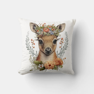 Watercolor Floral Deer Cute Cushion