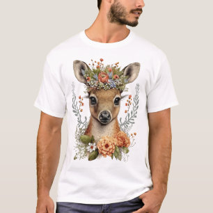 Watercolor Floral Deer Cute T-Shirt