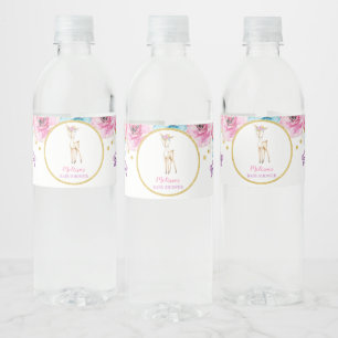 Watercolor Floral Deer Girl Baby Shower Water Bottle Label