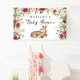 Watercolor floral deer woodland baby shower party banner