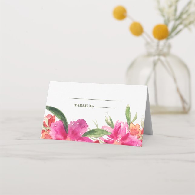 Watercolor Floral Design Wedding Table Place Cards (Front)