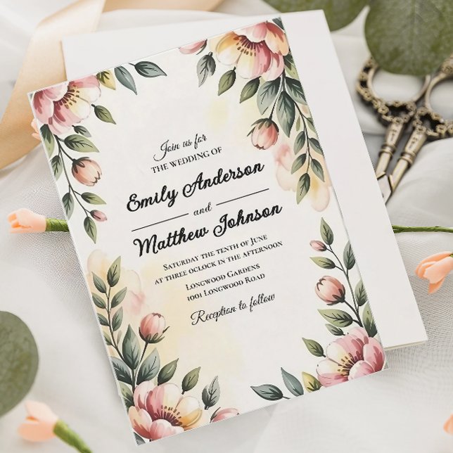 Watercolor Floral Designer Wedding Invitation (Creator Uploaded)