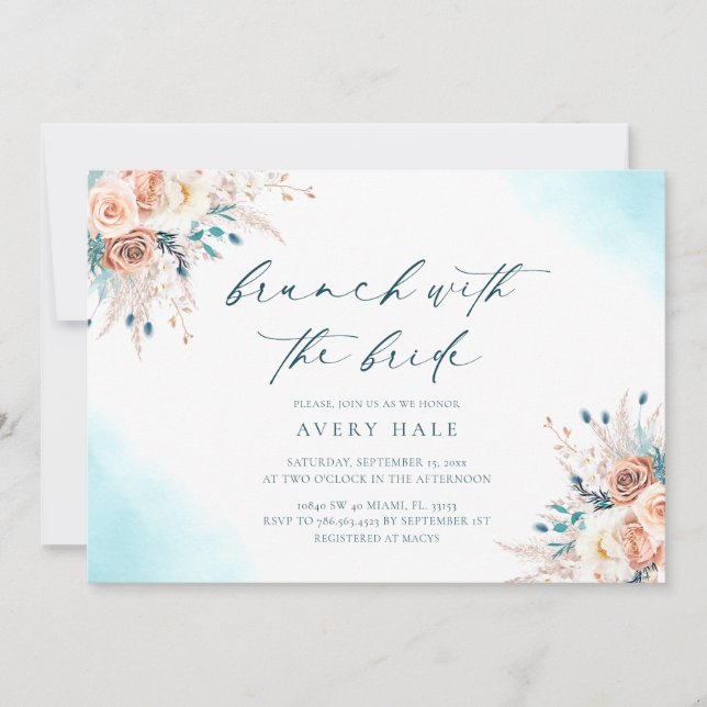 Watercolor Floral Destination Brunch Bridal Shower Invitation (Front)