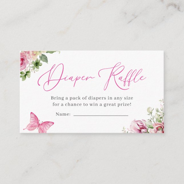 Watercolor Floral Diaper Raffle Baby Shower Enclosure Card (Front)