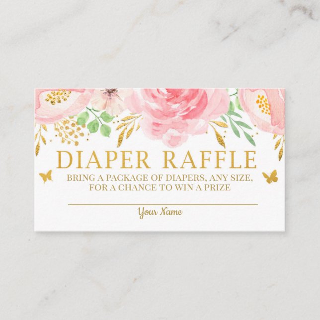 Watercolor Floral Diaper Raffle Card Girl Baby (Front)