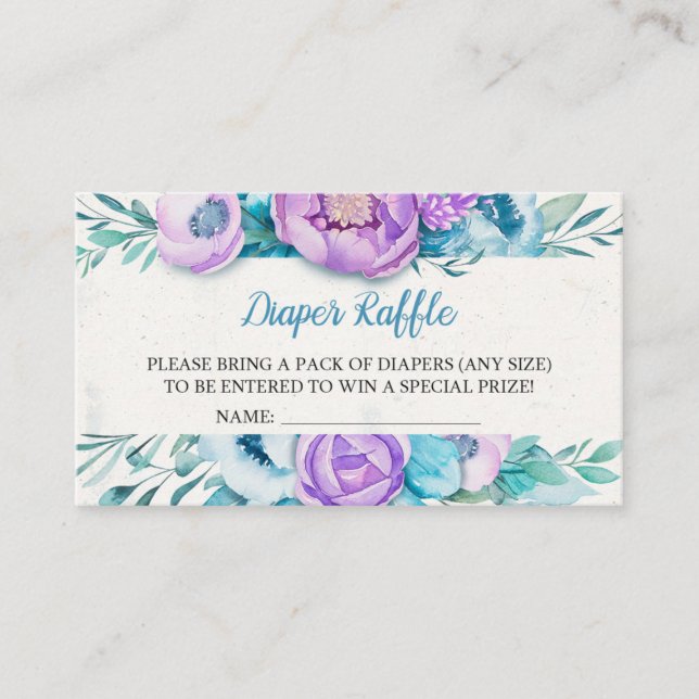 Watercolor Floral Diaper Raffle Enclosure Card (Front)