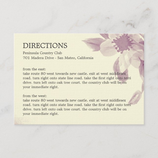Watercolor Floral Directions Card (Front)