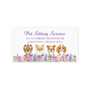 Watercolor Floral Dog Pet Sitting Groom Business Label