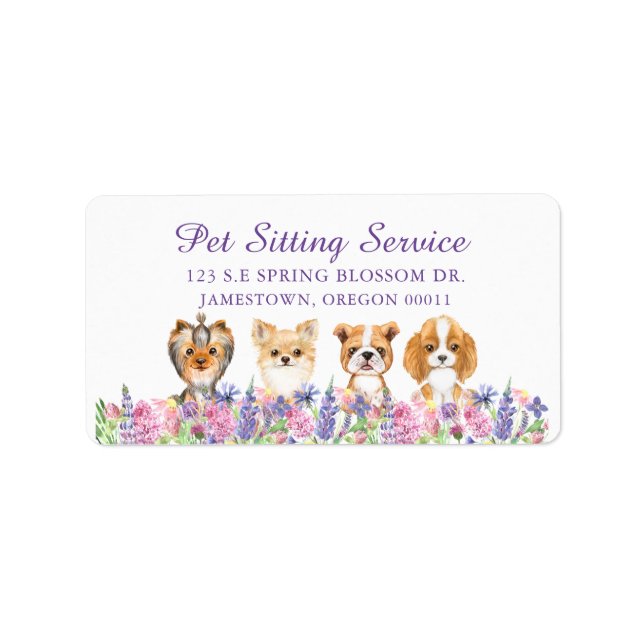 Watercolor Floral Dog Pet Sitting Groom Business Label (Front)