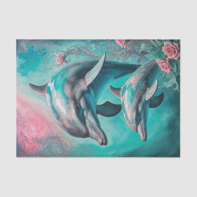 Watercolor Floral Dolphin Decoupage Paper (Front)