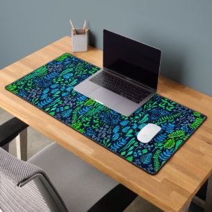 Watercolor floral doodles dark background desk mat