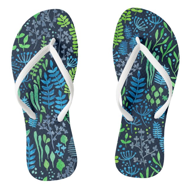 Watercolor floral doodles dark background flip flops (Footbed)