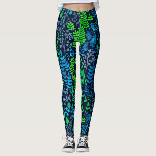 Watercolor floral doodles dark background leggings