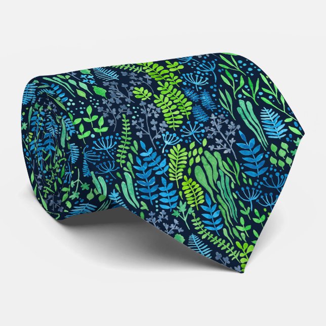Watercolor floral doodles dark background tie (Rolled)