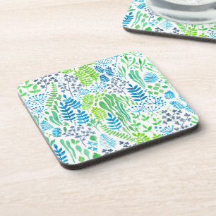 Watercolor floral doodles white coaster