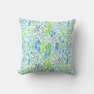 Watercolor floral doodles white cushion
