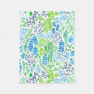 Watercolor floral doodles white fleece blanket