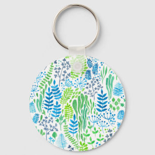 Watercolor floral doodles white key ring