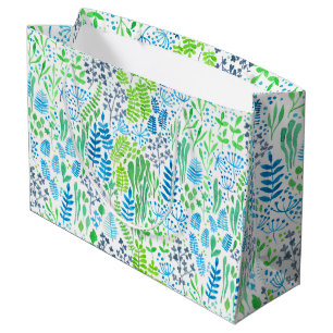 Watercolor floral doodles white large gift bag