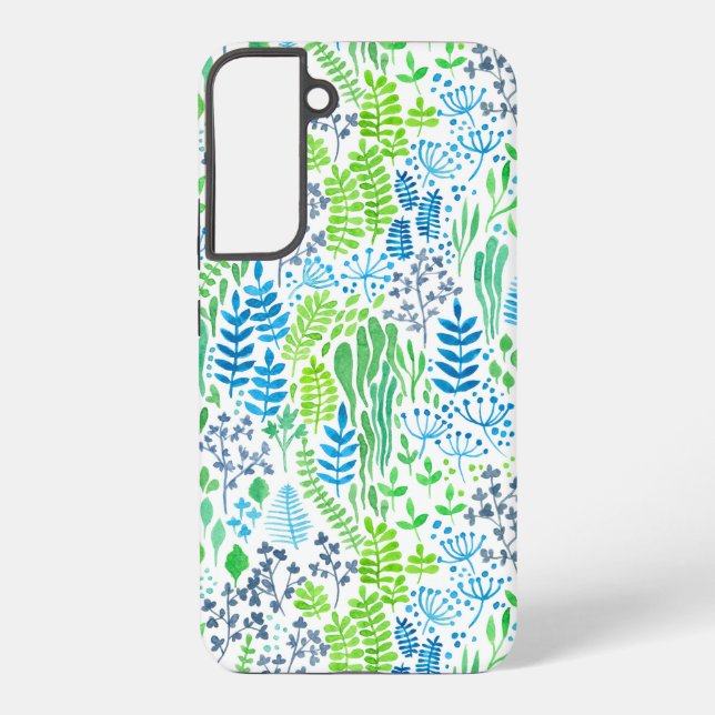 Watercolor floral doodles white samsung galaxy s22+ case (Back)