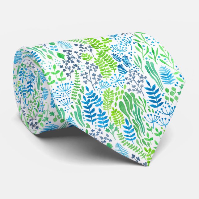 Watercolor floral doodles white tie (Rolled)