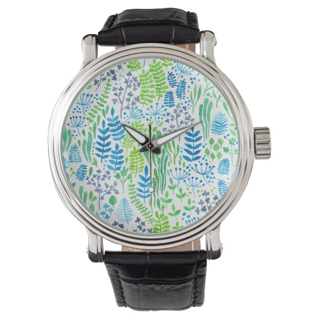 Watercolor floral doodles white watch (Front)