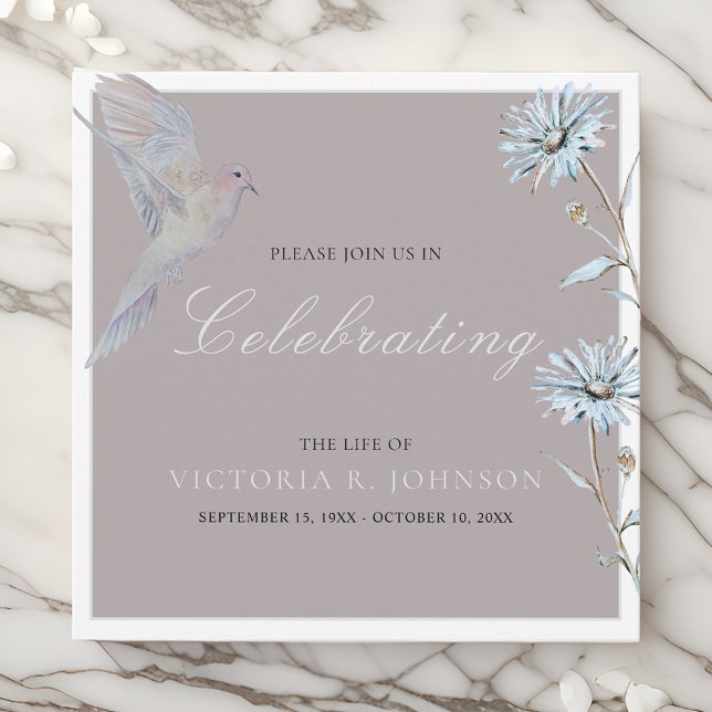 Watercolor Floral Dove Celebration of Life Invitation (Creator Uploaded)