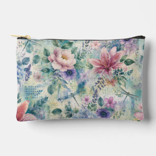 Watercolor Floral Dragonfly Pattern Accessory Pouch