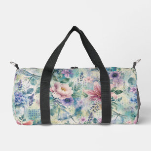 Watercolor Floral Dragonfly Pattern Duffle Bag