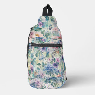 Watercolor Floral Dragonfly Pattern Sling Bag