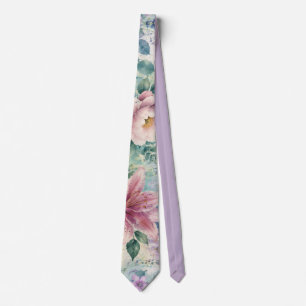 Watercolor Floral Dragonfly Pattern Tie