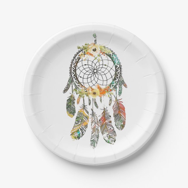 Watercolor floral dream catcher paper plate (Front)
