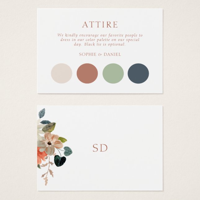 Watercolor Floral Dress Code Attire Enclosure Card (Front & Back)