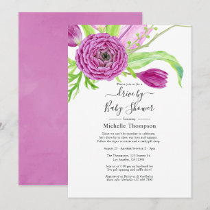 Watercolor Floral Drive By Bridal or Baby Shower Invitation
