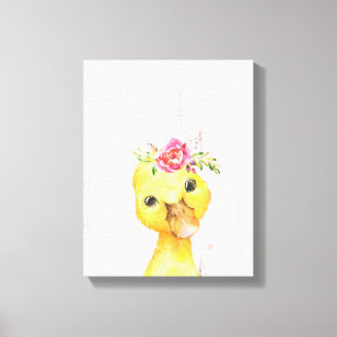 Watercolor Floral Duck Farmhouse Style Art Canvas Print