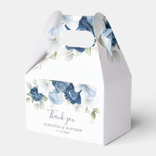 Watercolor Floral Dusty Blue Bloom Wedding Favour Box (Front Side)