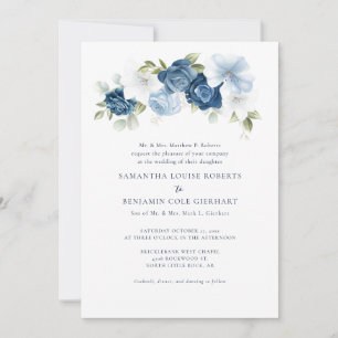 Watercolor Floral Dusty Blue Bloom Wedding Invitation
