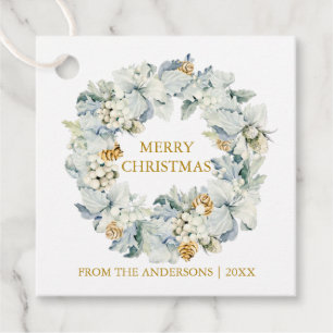 Watercolor Floral Dusty Blue Gold Christmas Gift Favour Tags