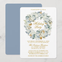Watercolor Floral Dusty Blue Gold Holiday Party
