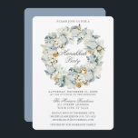 Watercolor Floral Dusty Blue Hanukkah Party Invitation<br><div class="desc">Elegant Watercolor Winter Floral Wreath Hanukkah Party Invitation.  Includes beautiful white anemone flowers,  botanical foliage and pine cones.  Silver Script. Dusty Blue Back.</div>