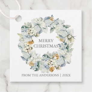 Watercolor Floral Dusty Blue Silver Christmas Gift Favour Tags