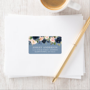 Watercolor Floral Dusty Blue Wedding Address Label