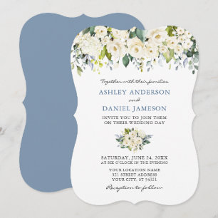 Watercolor Floral Dusty Blue Wedding Bracket Invitation