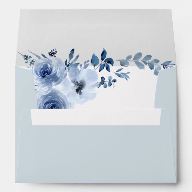 watercolor floral dusty blue wedding envelope (Back (Bottom))