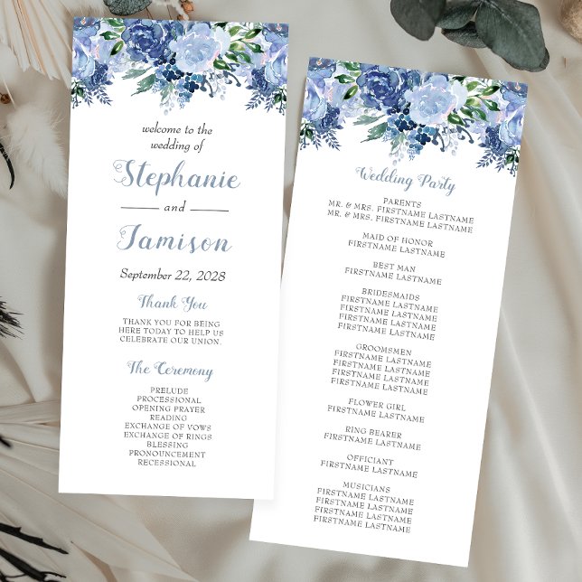 Watercolor Floral Dusty Blue Wedding Programme (Creator Uploaded)